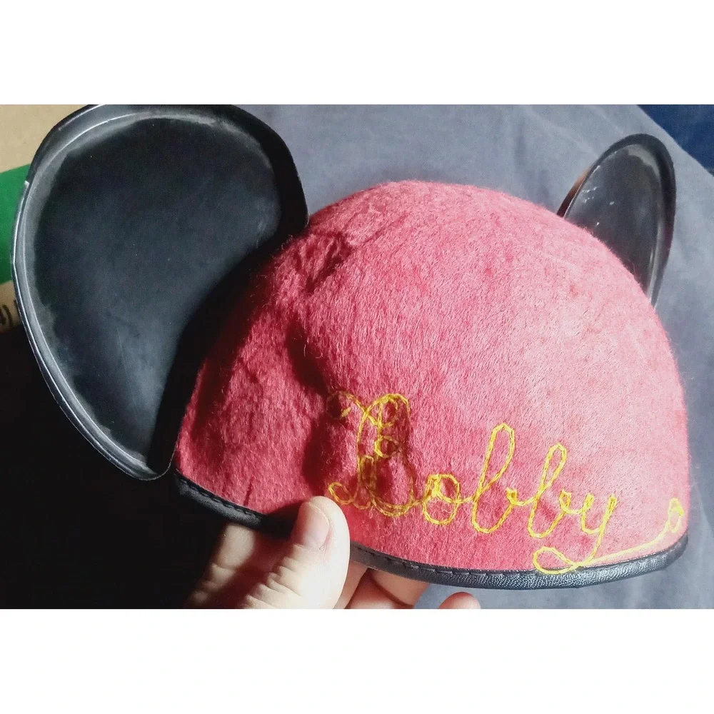Vintage Walt Disney Mickey Mouse Club Red Felt Ear Hat Bobby Embroidery